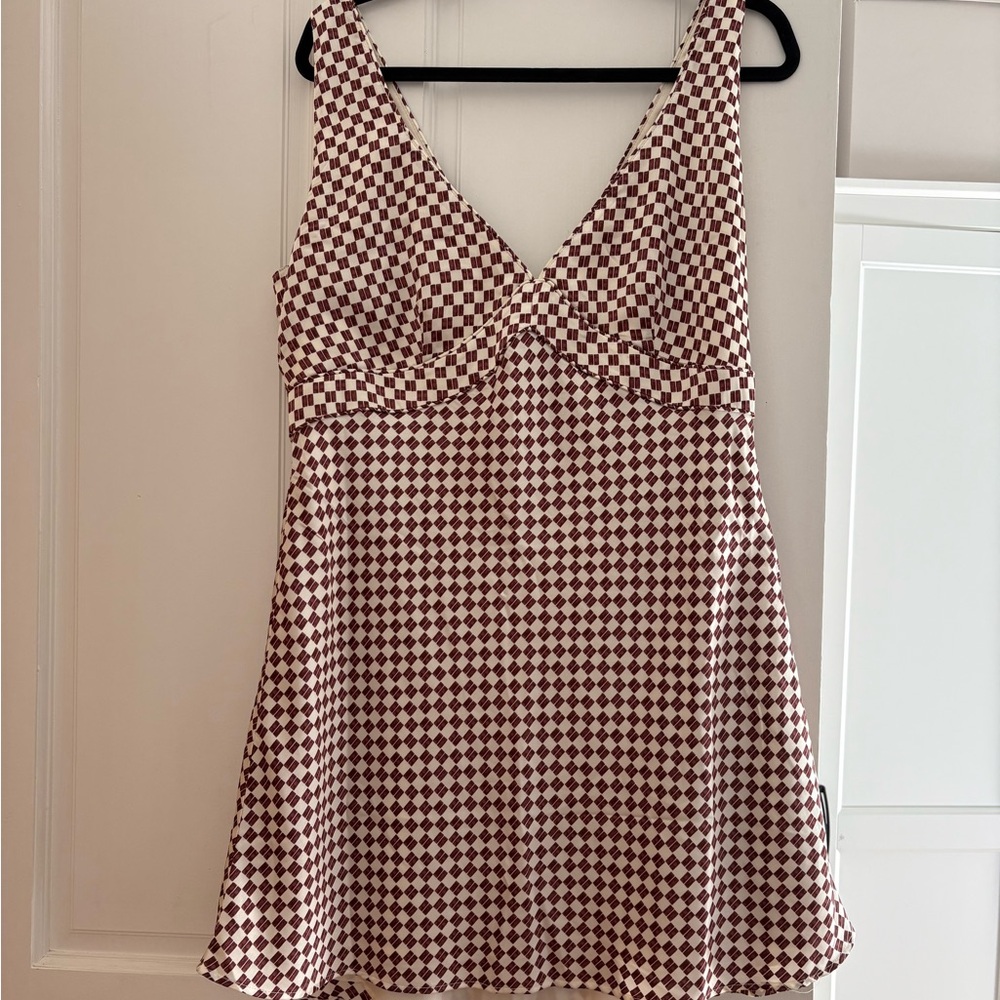 Abercrombie & Fitch Brown and White Sleeveless V-Neck Mini Dress